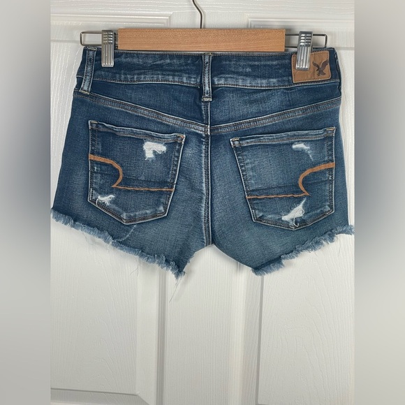 American Eagle 🦅 Shortie Distressed Ripped Denim Shorts Size 4 - Picture 6 of 10